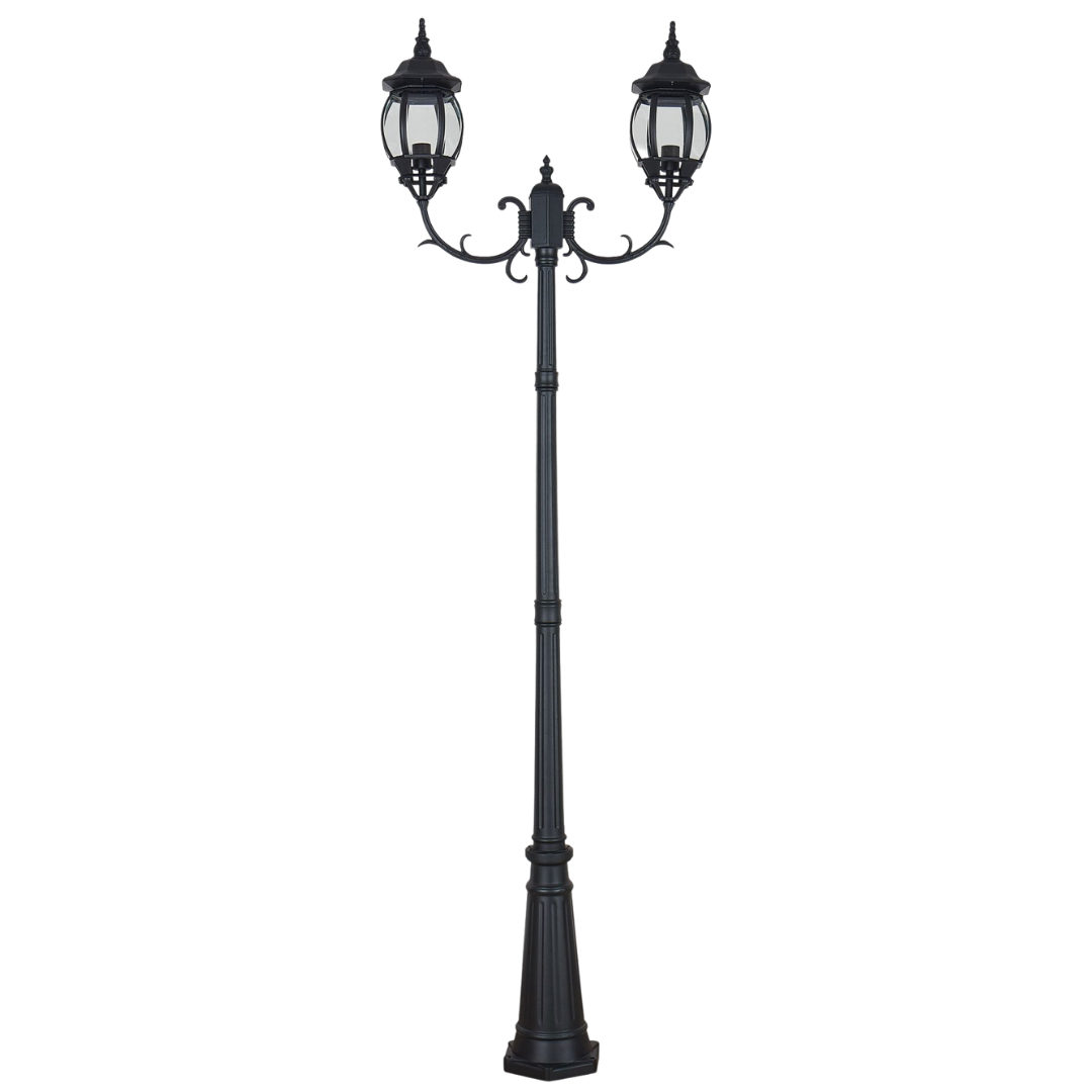 BLACK POST LANTERN LAMP 2 LIGHTS 