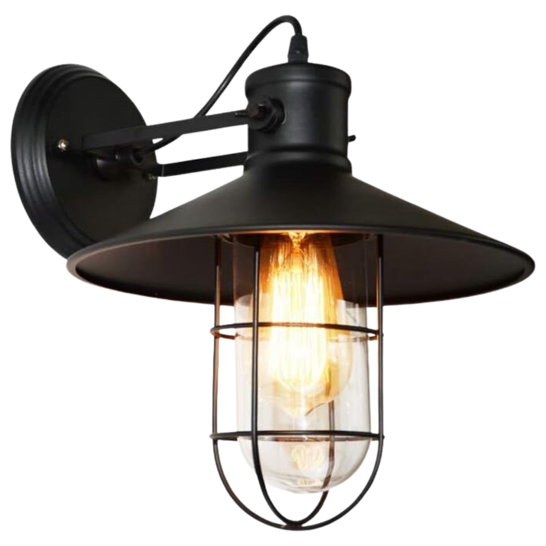 LÁMPARA PARED VINTAGE REJILLA CAMPANA NEGRO 1 LUZ