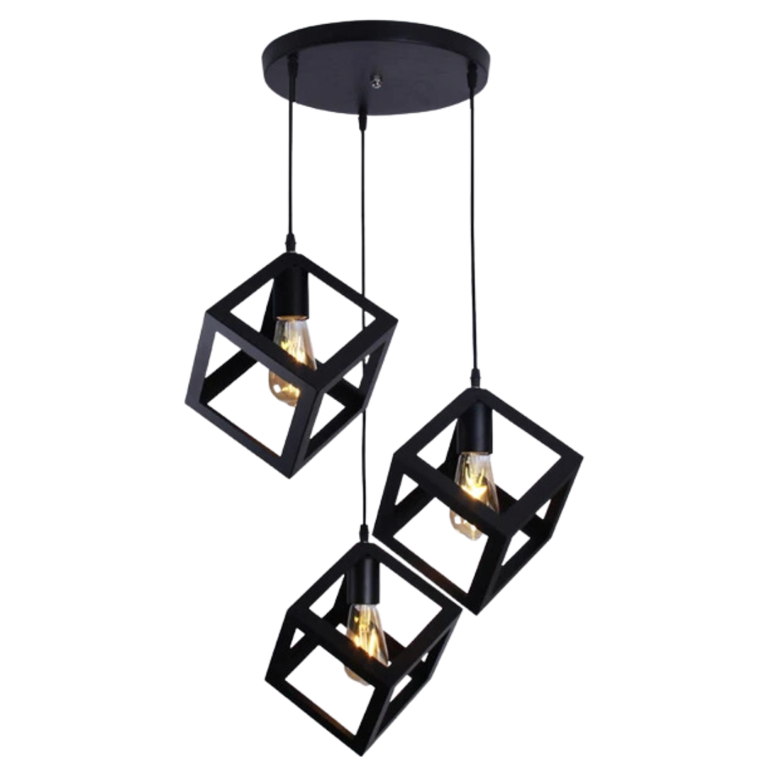 LÁMPARA VINTAGE CUBO NEGRO 3 LUCES