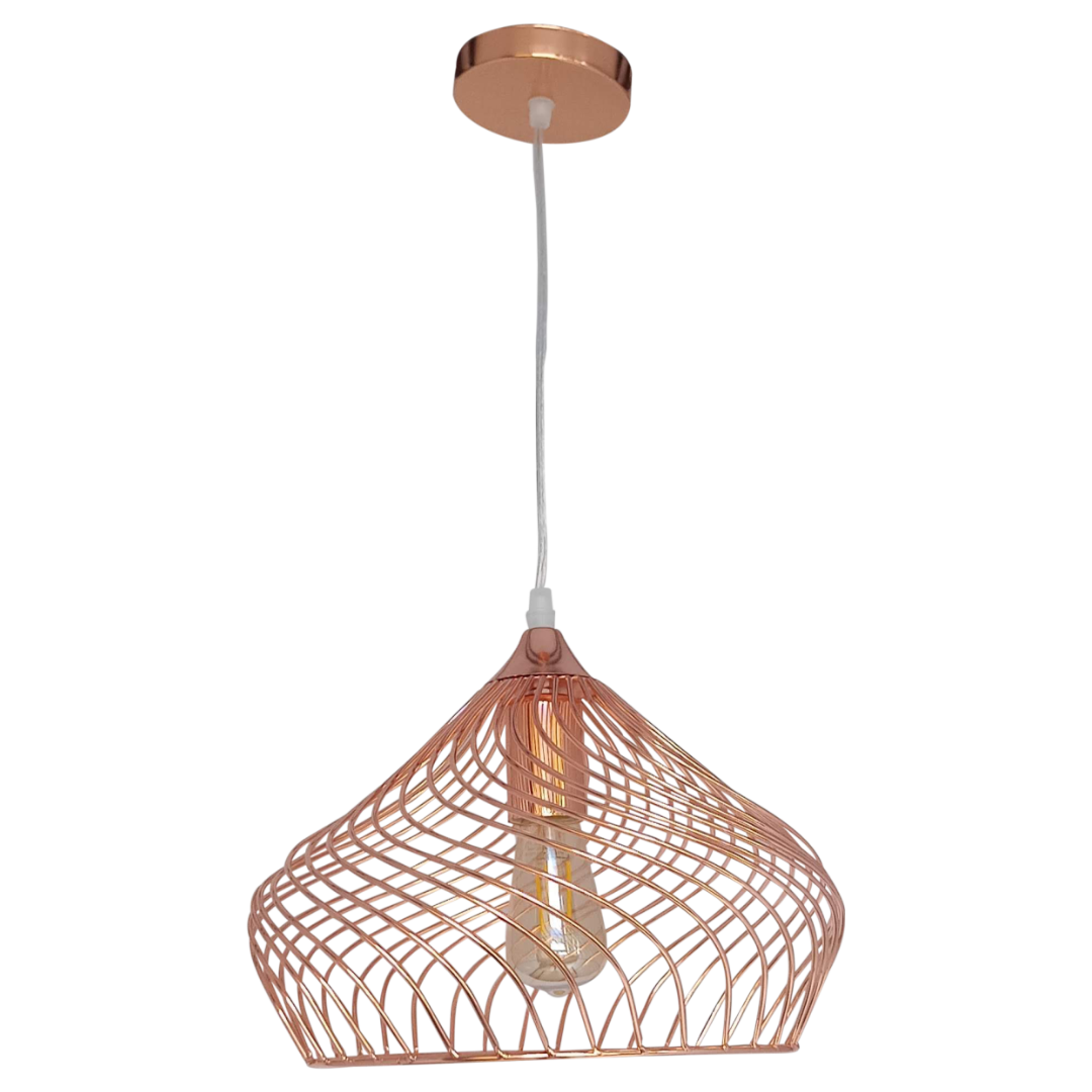 VINTAGE LAMP BASKET LARGE ROSE GOLD 1 LIGHT 