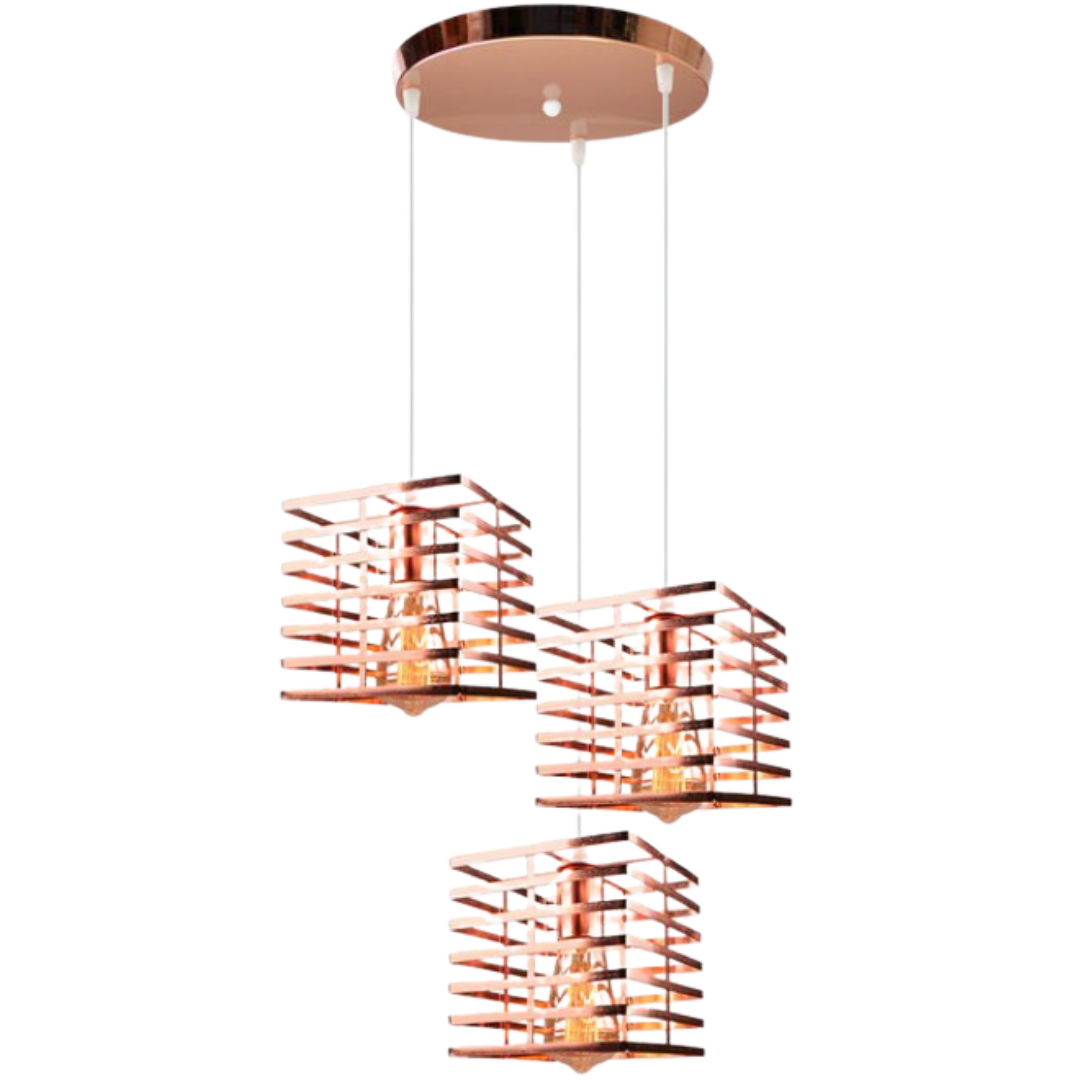 VINTAGE CUBE LAMP ROSE GOLD BASKET 3 LIGHTS 