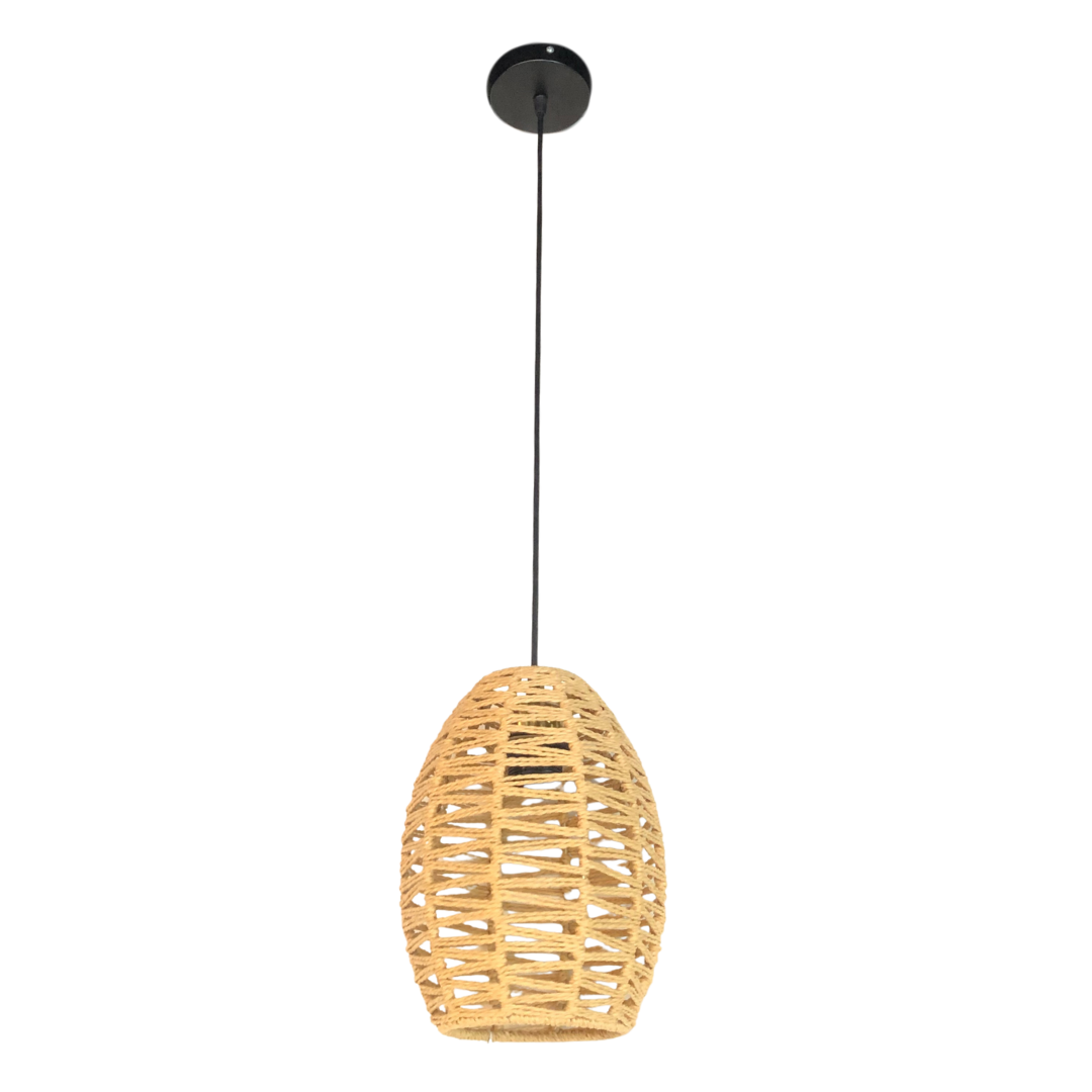 LÁMPARA VINTAGE OVALO DE RATTAN BEIGE 1 LUZ