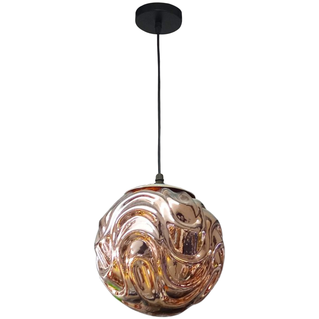 LÁMPARA VINTAGE ESFERA CORRUGADO ORO ROSA 1 LUZ